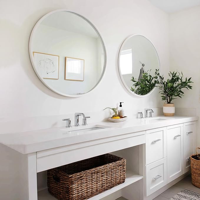 Sunniry White Circle Mirror 30 inch, 2 Pack White Round Mirror, Metal Frame Round Wall Mirrors for Bathroom, Bedroom, Living Room, Hallway.