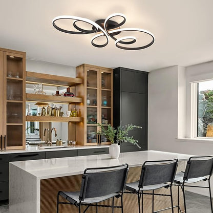 66W Modern LED Ceiling Light, Flower Flush Mount Light Fixture with Remote Control Black Dimmable Ceiling Lamp for Living Room, Bedroom, Dining Room, Hallway, Kitchen