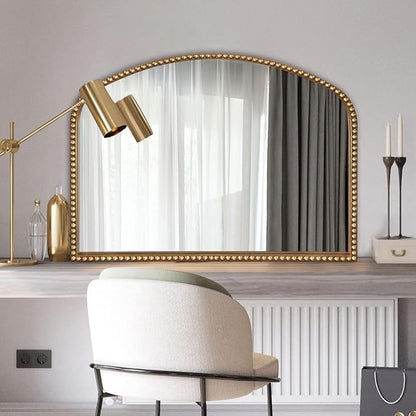 BAODANFU Vanity Mirror for Bedroom, 35" x 28" Large Arch Vintage Gold Wall Mirror, Beaded Frame Decorative Accent Mirrors for Washroom, Living Room, Entryway, Bathroom, Fireplace