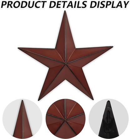 VIVICOMFY 12" Metal Barn Star Wall Decor-American Flag Stars for Outside Or Inside of House-Iron Texas Metal Star Rustic Vintage Western Country Home Farmhouse Wall Art Decorations (Set of 3)