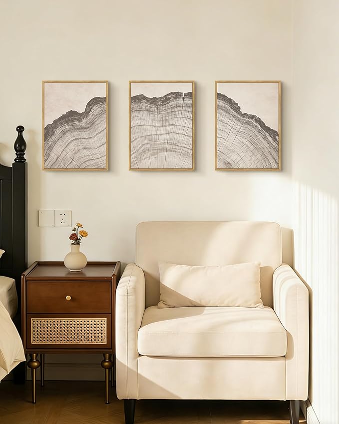 Drsoum Vintage Tree Rings Wood Wall Art Framed Retro Wood Stump Prints Modern Nature Rustic Artwork Bedroom Living Room Ready to Hang 11x14in Natural Framed