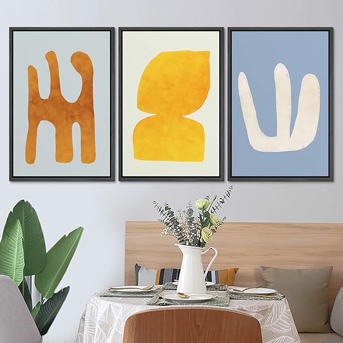 SIGNLEADER Framed Canvas Print Wall Art Set Multicolor Pastel Geometric Mid-Century Figure Abstract Shapes Illustrations Modern Art Boho Decorative for Living Room, Bedroom, Office - 16"x24"x3 BLACK