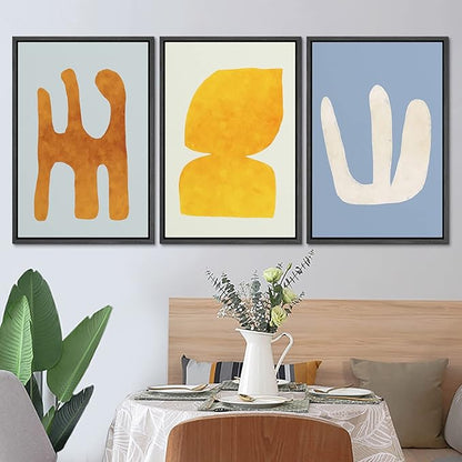 SIGNLEADER Framed Canvas Print Wall Art Set Multicolor Pastel Geometric Mid-Century Figure Abstract Shapes Illustrations Modern Art Boho Decorative for Living Room, Bedroom, Office - 16"x24"x3 BLACK