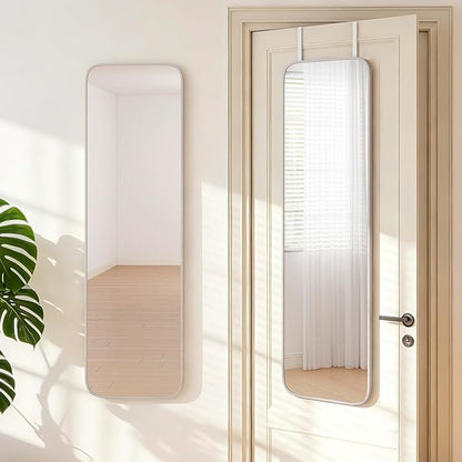 NARCISSUS 47x14 Mirror Door Hanging Full Length,Over Door or Wall Mounted Aluminum Alloy Frame Tempered Glass Rectangle Full Body Mirrors for Bedroom Dressing Living Room Bathroom 47 inch Silver