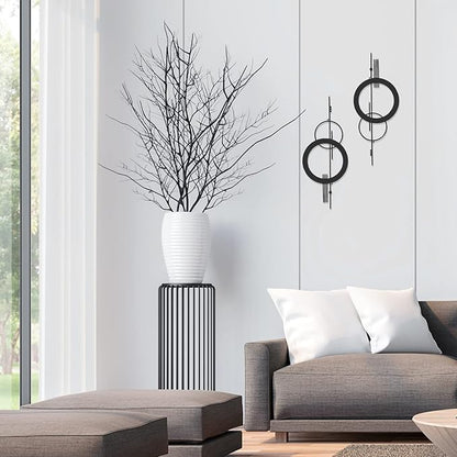 Peryiter 2 Pcs Small Metal Abstract Wall Art 15.7 Inch Black Metal Geometry Wall Decor Minimalist Single Line Art Vertical Sculptures Geometric Modern Hanging for Living Room Bathroom