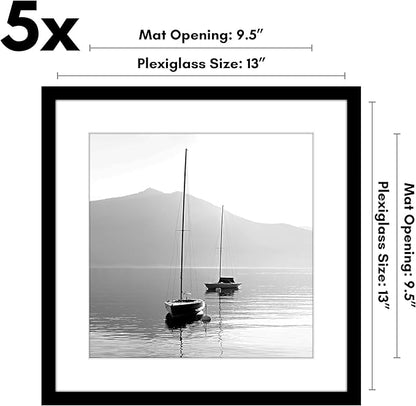 Americanflat 13x13 Picture Frame with Polished Plexiglass - Set of 5 - Use as 10x10 Frame with Mat or Display 13x13 Photo Without Mat - Galleria Collection - Square Frames for Wall Display - Black