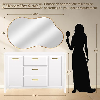 Dorlicecass Bathroom Mirror - Gold Irregular Wall Mirrors Decorative 26"x46" Asymmetrical Tempered Glass Aviation Aluminum Alloy Frame for Vanity, Bedroom, Living Room, Cloakroom, Entryway