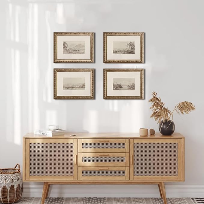 uniro Neutral Wall Art for Home Decor, Farmhouse Landscape Sketch Wall Painting Canvas Prints, Rustic Nature Oil Painting, Antique Moody Neutral Landscape Aesthetic Wall Decor Vintage Art Pictures for Bedroom Bathroom Decor( 8" x 10"-UNFRAMED)
