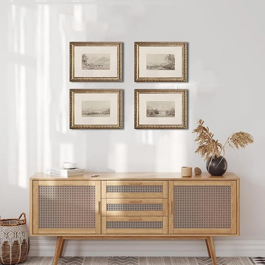 Uniro Neutral Wall Art for Home Decor, Farmhouse Landscape Sketch Drawing Wall Decor, Rustic Nature Canvas Prints Antique Neutral Landscape Oil Painting Vintage Art Pictures for Bedroom Bathroom Decor( 8" x 10"-UNFRAMED)