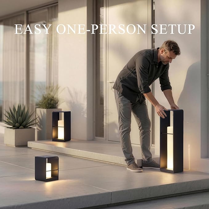 Modern Floor Lamp with Remote (Adjustable Brightness), Dusk to Dawn Outdoor Solar Lanterns Waterproof IP65, Unique Floor Lamps, 3000K Solar Outdoor Lamp for Patio Backyard Garden Deck Decoration