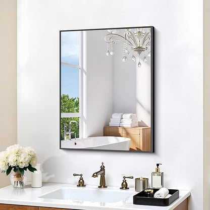 KOCUUY Black Bathroom Mirror, 18x24 Inch Rectangle Mirror for Over Sink, Modern Decorative Wall Mirror for Bedroom Living Room Bathroom, Hang Horizontal/Vertical