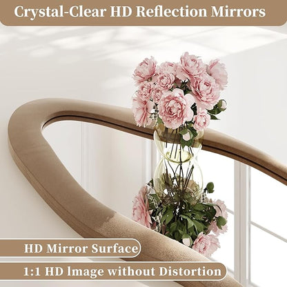 Full Length Mirror, 71"x30" Full Body Mirrors, Flannel Floor Mirrors with Stand, Irregular Wavy Mirror Hanging or Leaning Against Wall for Bedroom Living Room, Brown