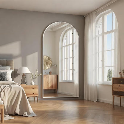 Prywot Arched Full Length Mirror, 76" x 34" Floor Mirror Wall Hanging or Leaning Arched-Top Full Body Mirror with Stand for Bedroom, Dressing Room, White