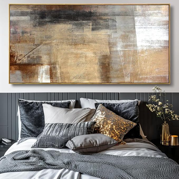 Wall Art Abstract Wall Decor Yellow Black Ink Canvas Painting Modern Artwork for Living Room Bedroom Dining Room Home Office Decor 24"x48" with Framed
