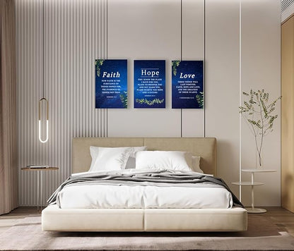 Faith, Hope & Love Bible Verse Inspirational Wall Art, Christian Canvas, A Great Religious Decor Gift for Living Room & Bedroom, (38 x 58cm x 3pcs) Framed Starry Sky