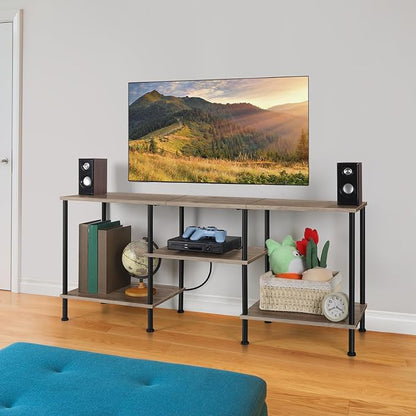50 Inch TV Stand with Power Outlet Small Entertainment Center with Storage 3 Tier TV Consoles for Living Room Bedroom Office, Farmhouse TV Media Console Table for 50 43 40 32 Inch TV, Rustic Grey