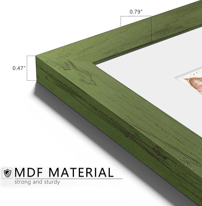 Picrit 8x10 Picture Frame Set of 12, Display 5x7 with Mat or 8x10 without Mat, Photo Frames for Wall Mounting or Table Top Display, Green Wood Grain