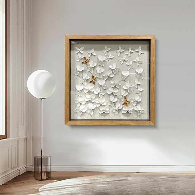 BrightA 3D Textured wall decorations, A butterfly-shaped wall sculpture made of gold and white with a leather-like texture, large artworks, gradient colors, modern artworks, suitable for decoration in living rooms and bedrooms 23.6"x23.6"