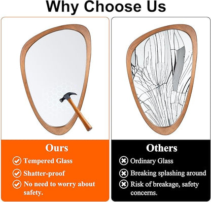 Ruomeng Full Length Irregular Wall Mirror, 60 x 22 Inch Wooden Mirror, Boho Large Decorative Asymmetrical Mirror for Bathroom, Living Room, Bedroom, Entryway, Farmhouse, Tempered Glass, Shatterproof