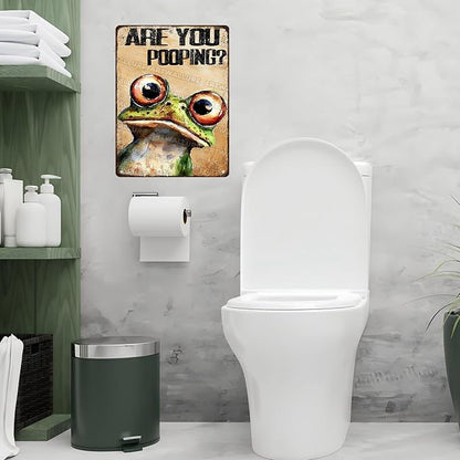 Frog Wall Art Are You Pooping? Metal Sign 12x16 Inch Vintage Humorous Bathroom Decor for Toilet Restroom