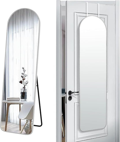 SCWF-GZ 57x16 Door Hanging Full Length Mirror, Floor Stand (Height 5.7ft just Body in1.3ft) / Wall Mounted Metal Frame Arch Dressing Mirrors for Bedroom Living Room 57 inch Silver