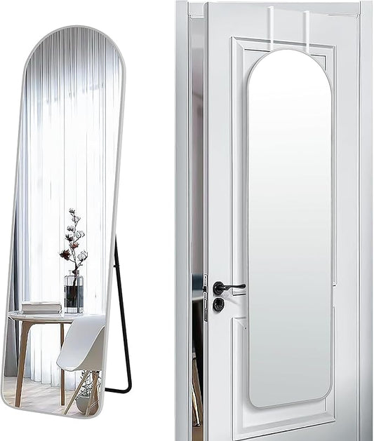SCWF-GZ 57x16 Door Hanging Full Length Mirror, Floor Stand (Height 5.7ft just Body in1.3ft) / Wall Mounted Metal Frame Arch Dressing Mirrors for Bedroom Living Room 57 inch Silver