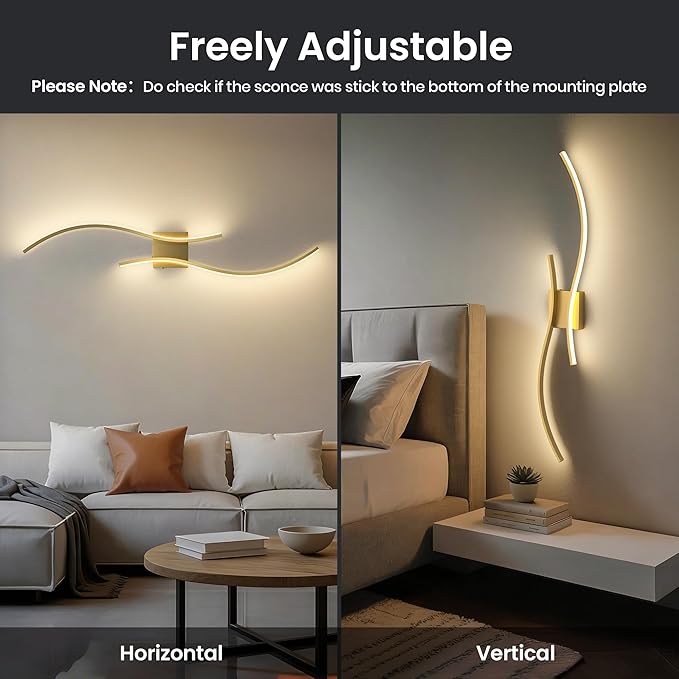 Battery Operated Wall Sconces Set of Two, 10000mAh Rechargeable Modern Wall Lights with Remote Control, Dimmable Gold LED Cordless Lighting for Living Room, Bedroom, Hallway, 31.5 Inch, 3CCT