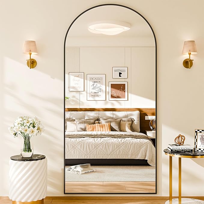 76"x34" Floor Mirror Full Length, Arched Full Length Mirror with Stand, Large Full Body Mirrors for Bedroom Living Room or Cloakroom Black