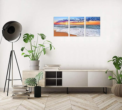 TutuBeer 3 Panels Beach Decor for Home Beach Art Colorful Ocean Kitchen Decor Sunrise Sea Wall Decor for Home Sea Wall Art Ocean Room Decor Wall Decor 12" x 16" x 3 Pieces