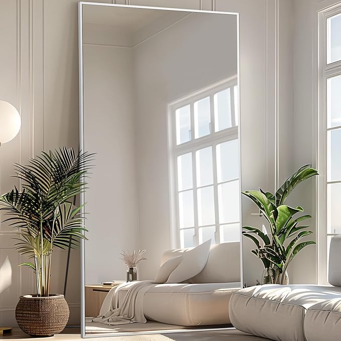 MELOMOIR 81"x41" Oversized Floor Mirror, Free Standing Leaning or Hanging, Suitable for Bedroom Living Room Home Gym Cloakroom, Thin Aluminum Frame, Tempered Glass, Silver