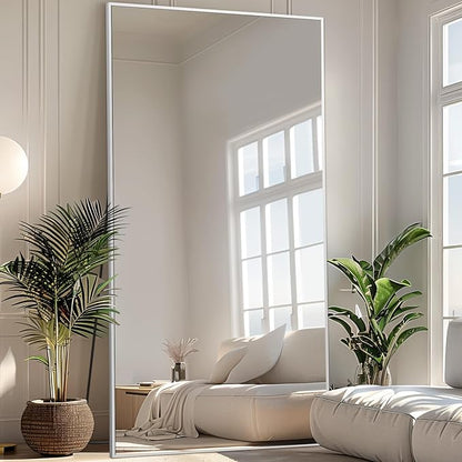 MELOMOIR 81"x41" Oversized Floor Mirror, Free Standing Leaning or Hanging, Suitable for Bedroom Living Room Home Gym Cloakroom, Thin Aluminum Frame, Tempered Glass, Silver