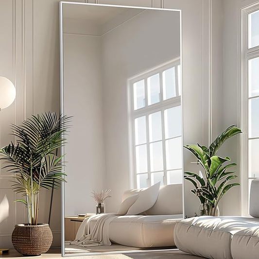 MELOMOIR 81"x41" Oversized Floor Mirror, Free Standing Leaning or Hanging, Suitable for Bedroom Living Room Home Gym Cloakroom, Thin Aluminum Frame, Tempered Glass, Silver