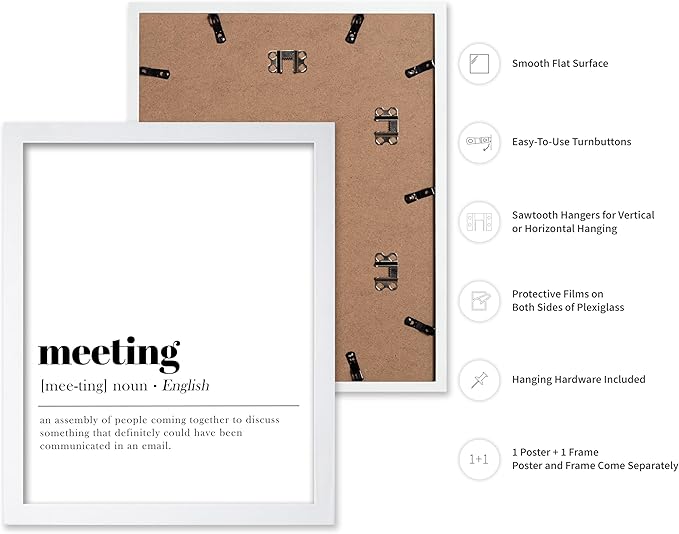 Poster Master Typography Poster - Retro Dictionary Print - Meeting Definition, Assembly of People, Book Page, Funny - Gift for Colleague, Friend - Wall Decor for Home, Office, 8x10 White Framed