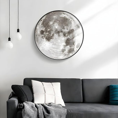 LITFAD Round Shape Dimmable Wall Mount Light Simple Wall Lamp Moon LED Wall Sconce with Acrylic Shade for Living Room Bedroom Hotel - 110V-120V 31.5" Remote Control Stepless Dimming
