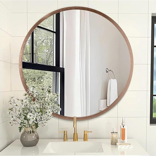 Round Bathroom Mirror Circle Aluminum Alloy Wall Mirrors with Simple Metal Tempered Glass Frame Modern Round Hanging Mirror for Bathroom Hallway Room Living Purple Frame