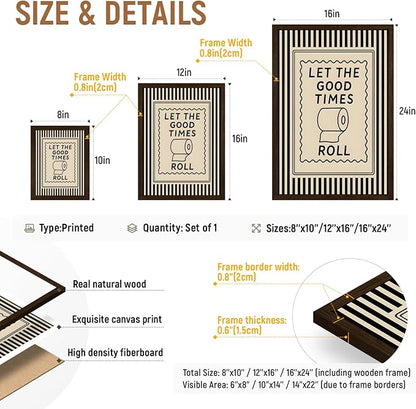 Cyebmo Funny Bathroom Wall Art, Let The Good Times Roll Toilet Paper Wall Decor, Black Beige Farmhouse Bathroom Poster Print, Modern Minimalist Artwork for Restroom Washroom Wood Framed 12x16 Inch
