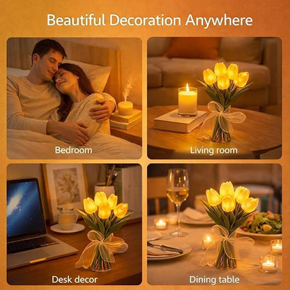 Radiant Romantic Tulip Light, 15-Piece Twinkling Tree Tulip LED Night Light, Flower-Shaped Ambient Night Lamp, Never-Fade Flower Ambient Lamp, PU Material, for Bedroom, Pink (Excluding Vase)