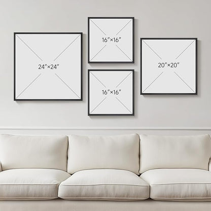 Framed Neutral Abstract Wall Art for Living Room, 4 Piece Modern Black Brown Geometric Canvas Paintings Artwork for Walls-Minimalist Pictures for Hallway Dining Room Bedroom Office Wall Decor