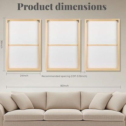 Framed 3D Textured Boho Neutral Abstract Wall Art for Bedroom, 3 Piece Mid Century Modern Artwork for Walls, Creamy White Brown Relief Sculptures for Diningroom Hallway Wall Decor 16x24 In