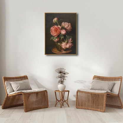 Pyradecor Extra Large Vintage Home Decor Retro Framed Canvas Wall Art Pfingstrosen Canvas Prints Classical Floral Farmhouse Wall Decor for Living Room Decorations