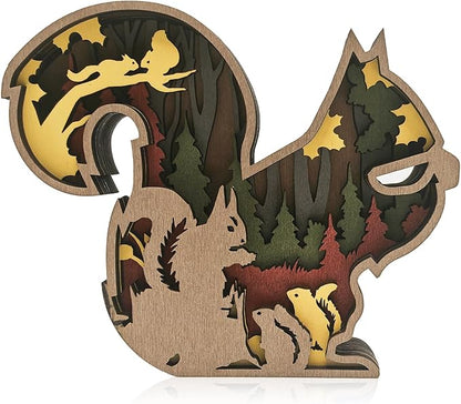 Laozai Wooden Forest Animals Squirrel Cabin Rustic Decor Wall Decorations Mountain Decor for Bedroom Living Room Table Decorative