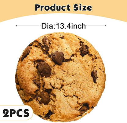 Unittype 2 Pcs 13.4" Chocolate Chip Cookie Pillows Round Throw Pillow Plush 3D Digital Print Funny Food Shaped Soft Stuffed Seat Pad Cushion for Bedroom Couch Sofa Chair Floor Decor Gifts