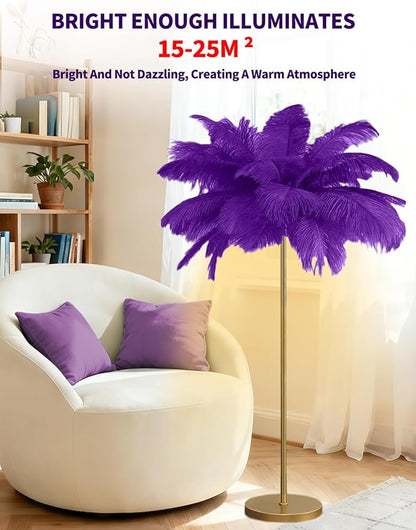 Feather Floor Lamp,Fluffy Ostrich Feather Floor Lamp for Bedroom,3 Color Temperatures Led Corner Modern Floor Lamps for Living Room Christmas Home Decor House Warming Gifts,63″ Height (Deep Purple)