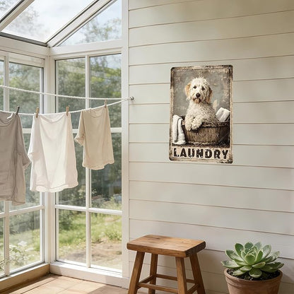 Labradoodle Dog Laundry Vintage Tin Sign Metal Aluminum Sign Iron Painting Vintage Wall Decoration Poster for Home Hotel Bathroom 12x8 Inch