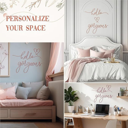 Hicarer Metal Hello Gorgeous Wall Art Minimalist Decor for Bedroom Bathroom Living Room Dressing Room Salon Office Home Decorations Easy to Install Wall Decor(Rose Gold,Classic Style)