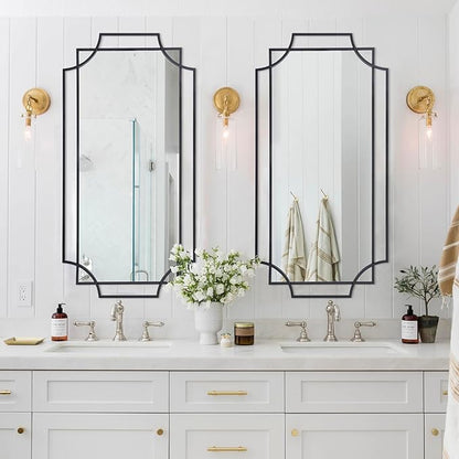 Large Black Mirror for Wall, 47''X24'' Decorative Mirror with Metal Frame for Living Room, Elegant Scalloped Mirror for Entryway, Dining Room, Mantel Decor