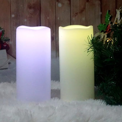 CANDLE CHOICE Waterproof Outdoor Color Changing Flameless Candles Remote Timer White Realistic Flickering Battery Operated Electric LED Pillars for Wedding Christmas Decoration Teen Girls 3”x7” 2PCS
