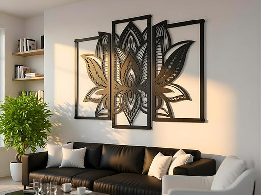 Vailla Wood Wall Art Decor Wall Hanging Sculpture Modern Home Decoration 3 Panels Nature Wall Hangings Large Wooden Wall Arr 3D Textured Sculptures for Living Room Bedroom Office Dinnig Room