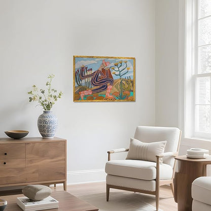 Large Gold Framed Abstract Western Cowboy Wall Art Cowgirl Canvas Print Midcentury Landscape Posters Modern Folk Botanical Painting Pictures California Artwork for Bedroom Home Decor 24x36inch