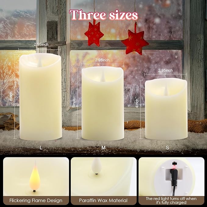 Rechargeable Candles Flickering with Remote,Flameless Candles Built-in Rechargeable Battery,RGB&Warm White Real Wax LED Candles for Home Decoration,Christmas,Party